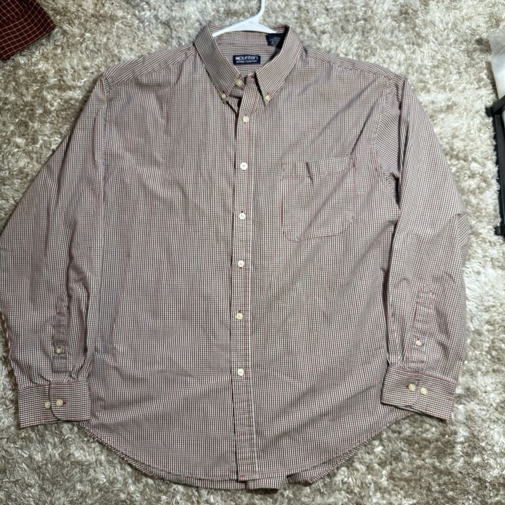 Mens XL Wrinkle Resistant Button Dress Shirt Red Green Long Sleeve Small Checker
